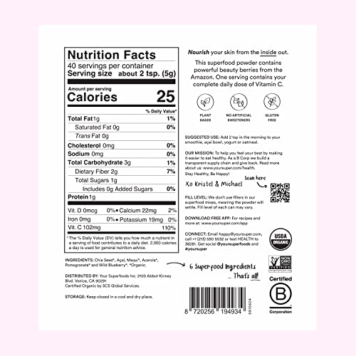 Your Super Forever Beautiful Superfood Blend – Organic Superfood Powder For Healthy Skin And Hair, With Organic Açaí, Powder, Maqui Berry, Maca, And Acerola (40 Servings) #TOP6