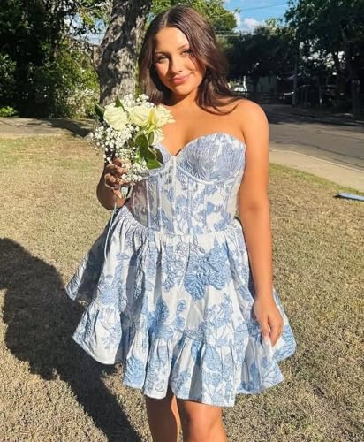 Short Floral Homecoming Dresses for Teens Strapless Corset Prom Cocktail Dress with Pockets4