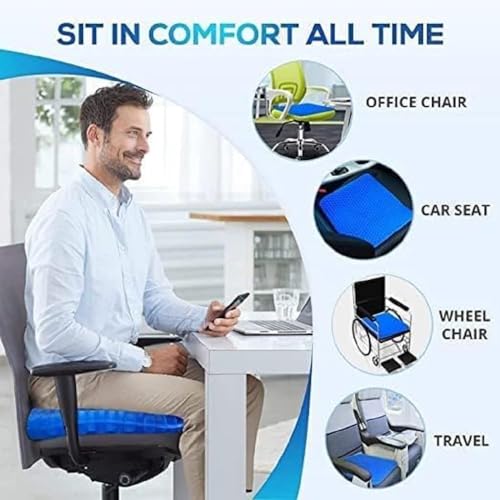 Image of Gel Orthopedic Seat Cushion with Non Slip Cover for Lumbar Support, Tailbone Comfort, Air Circulation, Office Chair, Wheelchair Egg Seater Silicone Gel Cushion for Car {1}