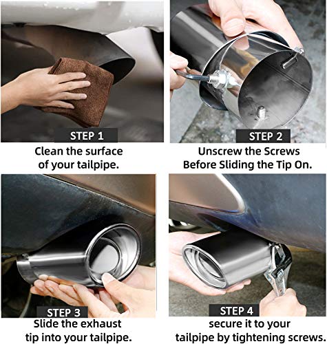 Image of Dsycar Universal Stainless Steel 1.5 inch - 2.25 inch Inlet Exhaust Tips, Fit Pipes Diameter 1.5-2.25 inch, Adjustable Car Decoration Chrome-Plated Finish Exhaust Tailpipe Tip, 3.3 inch Outlet, 5.4 inch Long