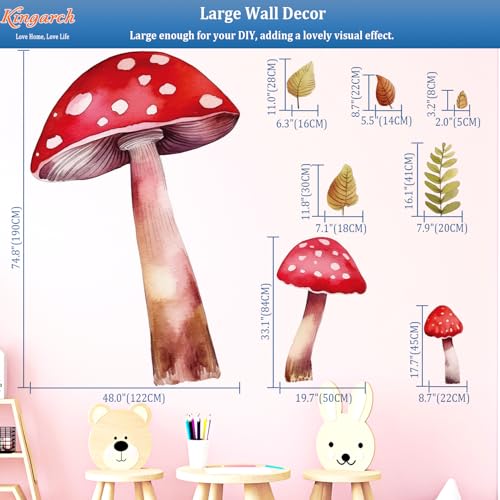 Vinilos Decorativos de Hongos Grandes Rojos, Acuarela y Hojas miniatura 2