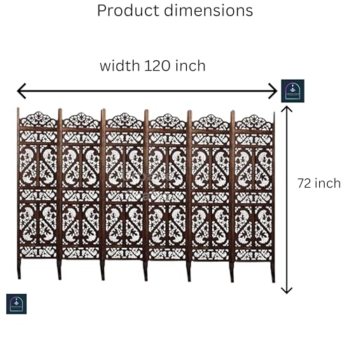 Wooden Room Partition/Screen/Room Divider/Room Separator Traditional Handicrafts 6Ft (Dark Brown) (6 Panel with Stands)
