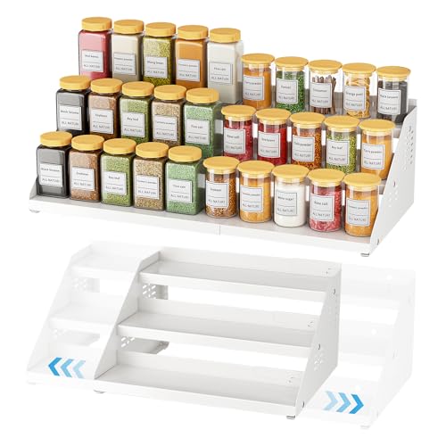 Spice Rack, 3-Tier Extendable Spice Holder, Spice Organization for Cabinet Expandable Width, Spice rack organiser Seasoning Organizer for Cabinet, Countertop, Pantry, White - Image 4