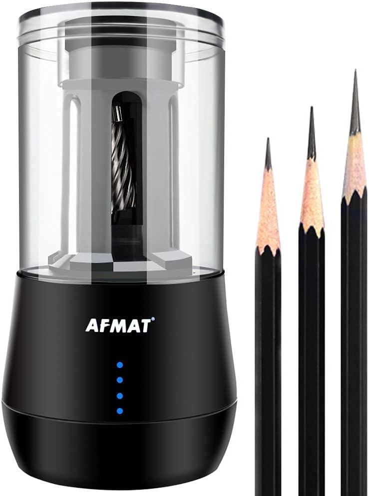 AFMAT Long Point Pencil Sharpener, Art Pencil Sharpener for 6-8.5mm Sketching/Drawing Pencils, 25mm Super Long Tip, 140 Eraser Refills Rechargeable Electric Eraser for Drawing