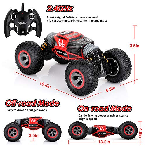 KingsDragon Remote Control Car,2.4 GHZ High Speed Stunt RC Racing Cars RC Rock Crawler w/ Rechargeable Batteries,Indoor Outdoor Motors Vehicles Buggy Hobby Car Toy Gifts for Boys Girls-Red
