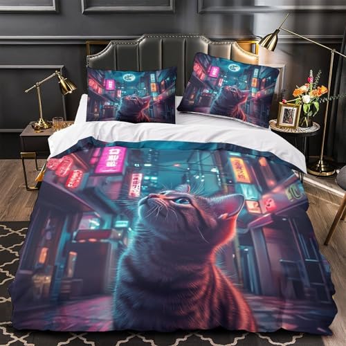 Housse de couette 260x220 chat de ruelle microfibre haute qualité 3D
