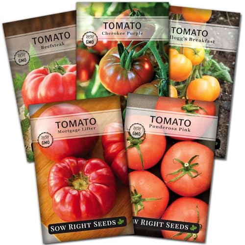 Sow Right Seeds - Beefsteak Style Tomato Seed Collection for Planting - Beefsteak, Kellogg's, Cherokee Purple, Mortgage Lifter & Ponderosa - Non-GMO Heirloom Varieties to Plant a Home Vegetable Garden