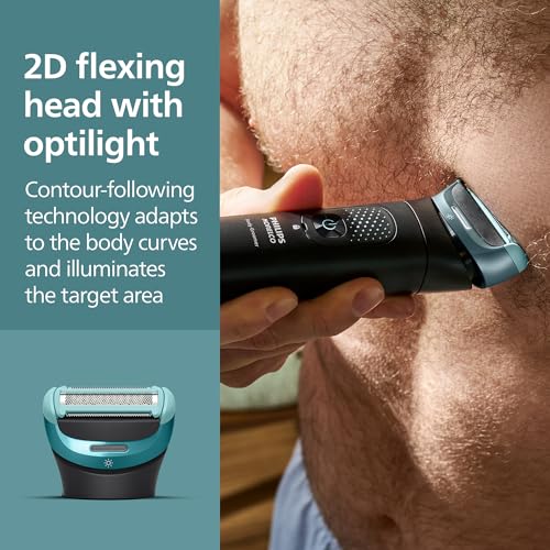 Image of Philips Norelco Body Groomer 9000 Series, Intimate Trimmer for Bi-directional Use & Waterproof Wet Dry Body Shaver System with Foldable Back Attachment & UV Cube Cleaner, BG9485 /50