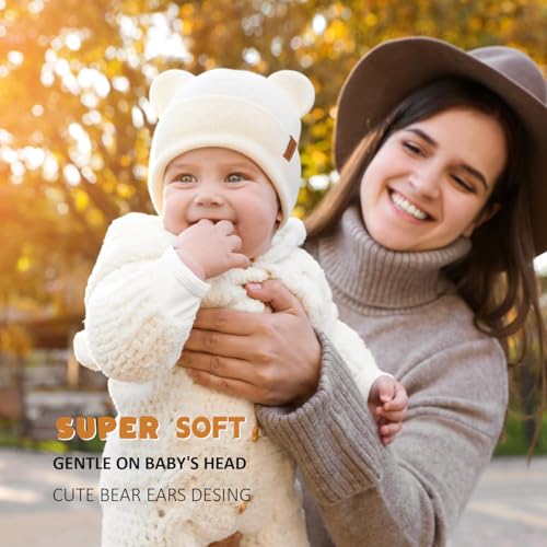 DANMY Baby Beanie Warm Winter Hat with Bear Ear for Infant Toddler Boys Girls Kids Soft Knitted Skull Cap2