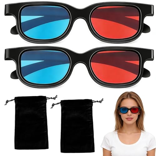 Gafas 3D deportivas con 2 lentes rojos y azules, incluye 2 estuches negros, ideales para cine, videojuegos, TV y proyecciones en 3D