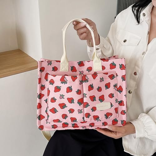 Image of Cherry Tote Bag for Women Canvas Patched Purse Cute Shoulder Bag Multi-Pocket Satchel Handbag for work travel