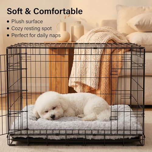 Image of Dog Crate Pad for Crate /Floor /Car for Small Dogs Washable | Non-Slip Dogs Pad for Crate,Soft Fluffy Dog Crate Pad,24 inchx18 inch Gray
