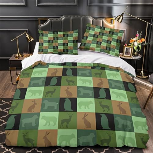 Housse de couette patchwork animaux imprimé 3D en microfibre zippée pour lit double