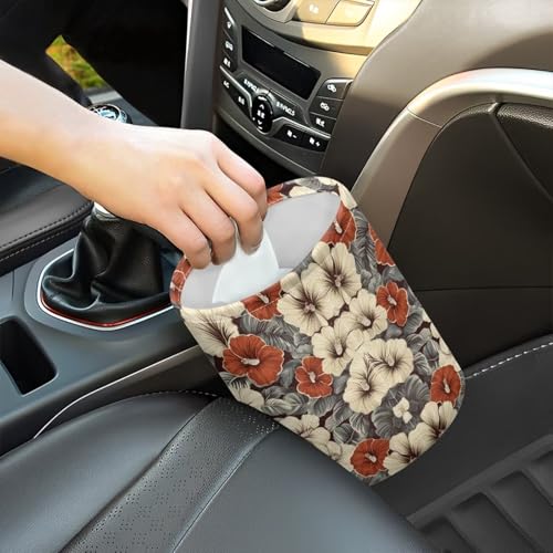 Image of Hawaiian Flower Car Trash Can Collapsible Hanging Portable Dustbin Bin Waste Basket for Women Car Accessories Interior Small Trash Can for SUV Trucks
