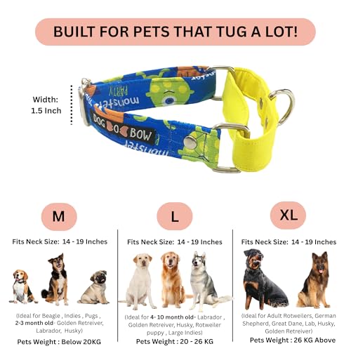 Image of Dog-O-Bow Monster Print Martingale Dog Collar, Durable, Comfortable & Adjustable Training Collar (XL)