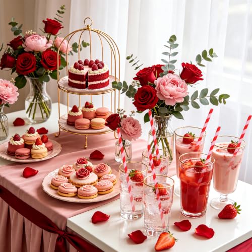 Pitillos de papel rayados rosa y rojo 100 piezas miniatura 6