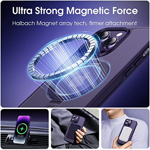 Casekoo For Iphone 14 Pro Case With Magnetic Invisible Stand [Military Drop Protection] [Compatible With Magsafe] Shockproof Slim Translucent Matte Ring Phone Cases For Men Women 6.1 Inch 2022, Purple #TOP6