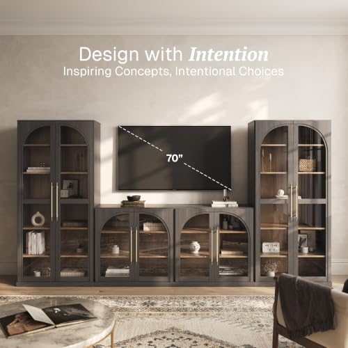 Image of BELLEZE Jagger 128 inch Wall Unit 3-Piece Modular TV Stand - Ebony