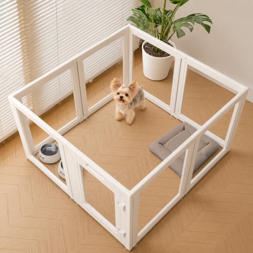 Image of EVERFRONT Clear Acrylic Dog Playpen - Clear Dog Play Pen - Easy Assemble Acrylic Dog Playpen - Puppy Playpen, Cat Playpen, Small Animal Playpen, Dog Play Pen Indoors (24 inch, 8-Pack)