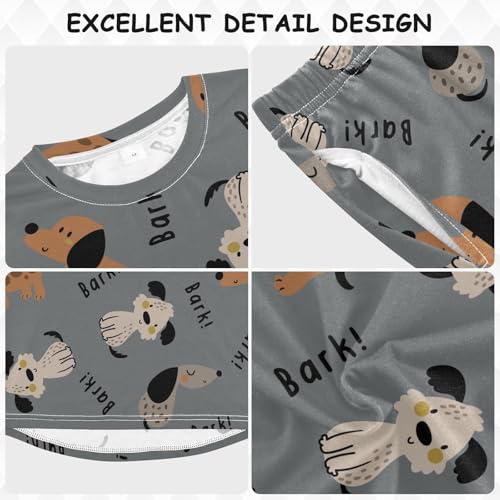 Long Sleeve Pajama Set for Girls Boys Kids,Little Dogs Grey Brown Comfy Nightwear Soft Loungewear,Family Matching PJs Underwear Set 6T3