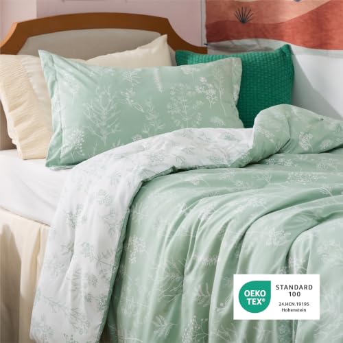 Image of Bedsure Twin /Twin XL Comforter Set- Sage Green Bed Set, 2 Pieces Lightweight Summer Cute Floral Bedding, 1 Soft Reversible Botanical Flowers Comforter and 1 Pillow Sham