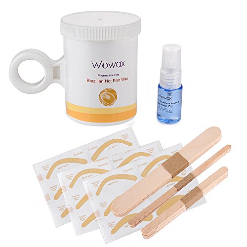 Wowax Microwave Waxing Kit, Stripless Microwavable Eyebrow Wax Brazilian Body Hair Removal Hard Wax for Women Men, 8 Ounce