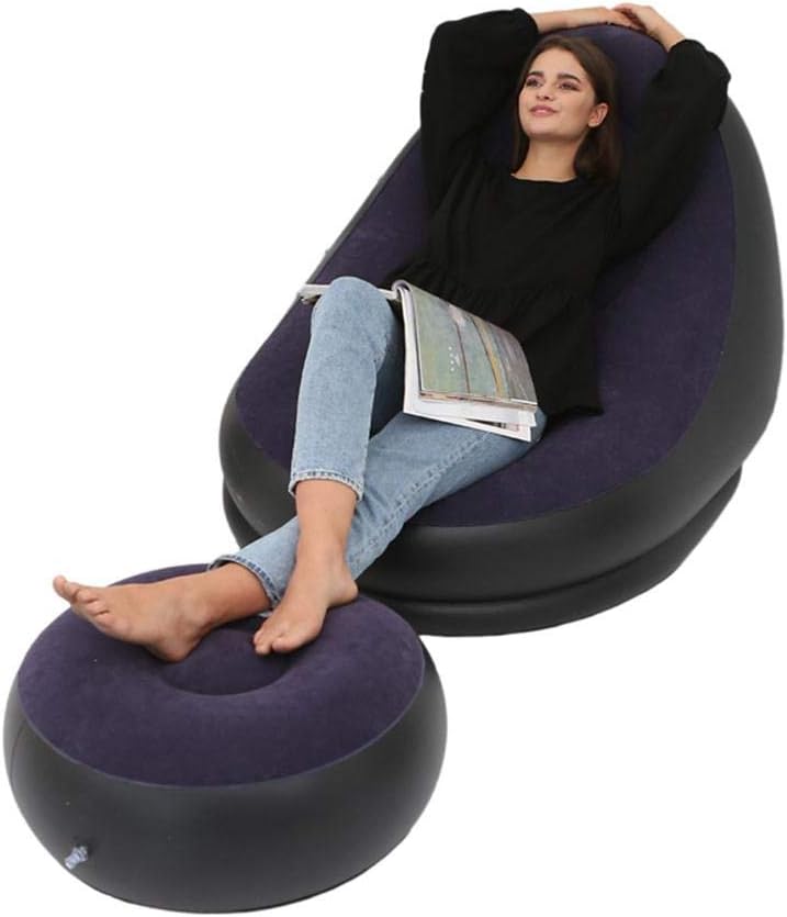 GosCrazy Inflatable Ultra Lounge Chair Blow Up Chaise Lounge with Ottoman Air Lazy Sofa Set Indoor Outdoor Portable Blow-Up Seat for Lounge or Living Room, Backyard or Camping Furniture