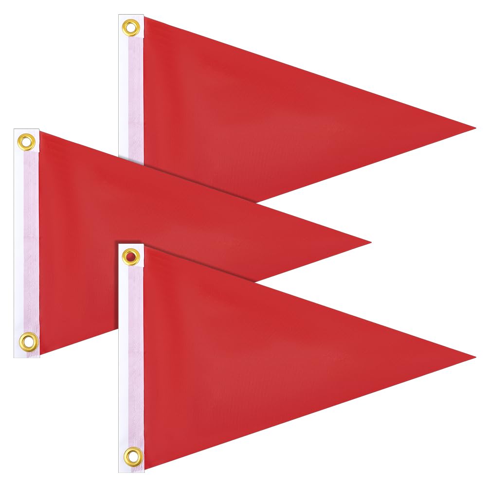 FINGERINSPIRE 3PCS Polyester Triangle Boat Pennant Flags 335x525mm Boat Pennant Flags Polyester Marine Triangle Flag with Golden Grommets FireBrick Nautical Decoration for DIY Crafts