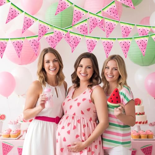 Image of Gersoniel 5 Pcs Pink Watermelon Party Decorations Pennant Banner