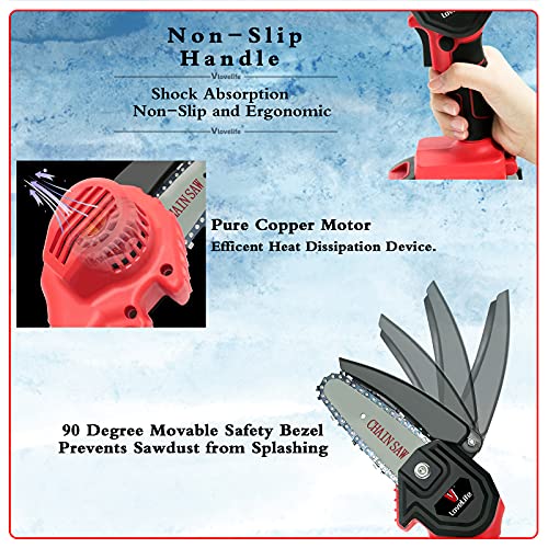 Vlovelife Mini-Kettensäge, 4-Zoll-24-V-Elektro-Kettensäge mit 2 Akkus und 2 Kettensägen, Einhändige Tragbare Akku… – Bild 7