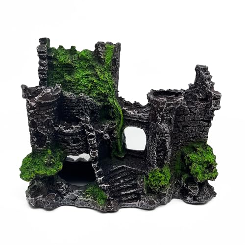 Image of Mipukbay Green Aquarium Decor Castle, Resin Fish Tank Decoration Ornament for Freshwater /Saltwater, Safe Landscape Rock Cave Hideout for Betta Fish, Goldfish and Aquatic Pets