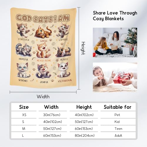 Cat Blanket, Cozy Soft Throw Gifts for Boys Girls, 50x60 Inch Cute Flannel Blanket for Cat Lovers, God Says I Am Throw Blankets for Bed Travel