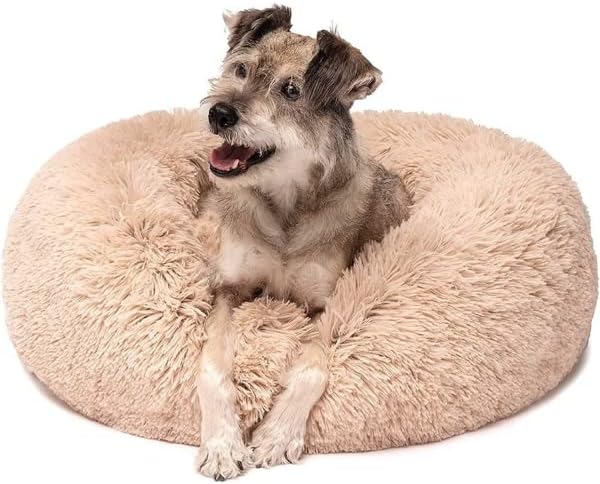 PetSwag Anxiety Calming Pet Bed - Beige Anxiety Bed for Dogs - Comfy Calming Fur Dog Bed for Medium Sized Dogs - Chew Proof Durable Dog…
