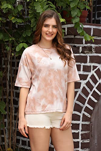 Image of Leriya Fashion Women's Rayon Regular Fit Striped Tie-Dye Top With Half Sleeves for Office Wear, Casual Wear Western Short Sleeve Pajama Sleep