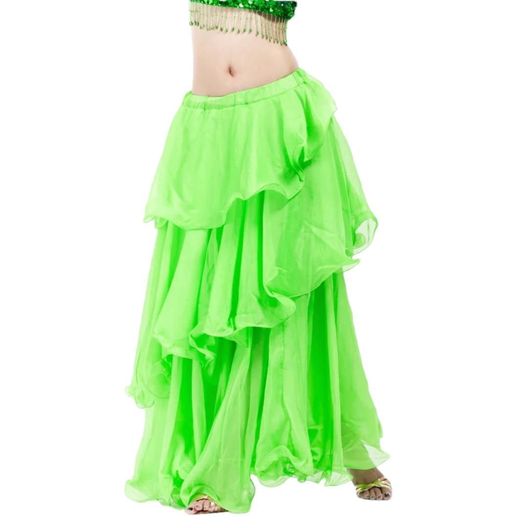 Disimlarl Gonna da donna traspirante a 3 strati in chiffon per lezione di danza del ventre, gonna per costume da ballo
