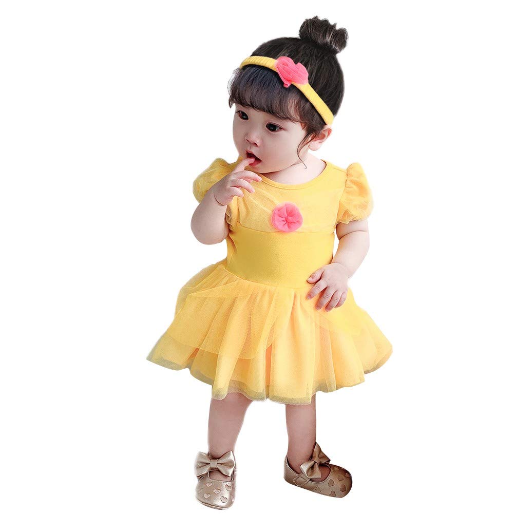 Baby Girls Snow White Belle Sofia Princess Costume Bodysuit Romper Tutu Dress With Headband