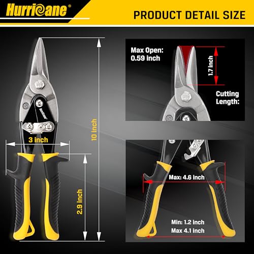 HURRICANE 10 Inch Aviation Tin Snips, Heavy Duty Metal Cutter Shears for Cutting Sheet Metal, Straight Cut, Chrome Vanadium Steel - Image 3