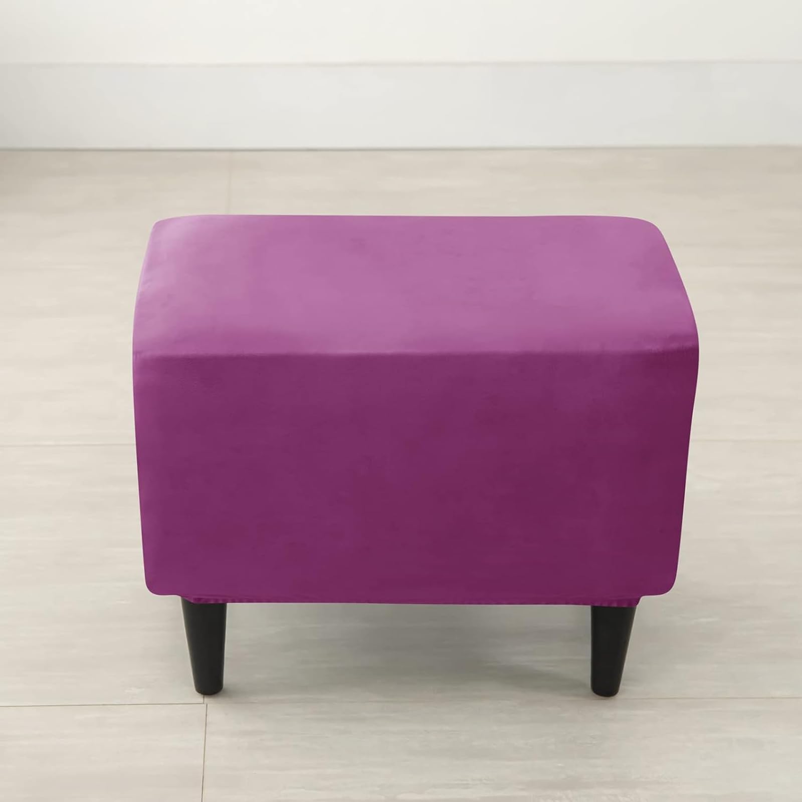 Fodera Rettangolare Per Pouf In Velluto Elasticizzato – Blu Navy – Taglia L – Lavabile In Lavatrice - 2