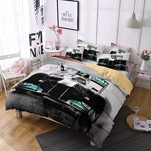WMZ-SC Formula 1 Parure de lit Housse Couette ado garçon 3D Auto Racing Personnalité Sport Style Microfibre et taie d'oreiller Zipper Easy Care (A-4,140x200cm+50x75cmx1) Cover