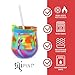Silipint Silicone Unbreakable Wine-Glass Tumblers with Lids and Straws, Reusable and Shatterproof Wine Tumblers, Stemless Wine Cups, Sea Swirl & Hippy Hop, Set of 2