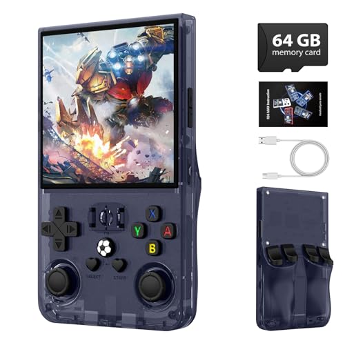R36MAX Retro Handheld Game Console - 64GB Preloaded Classic Video Games, Support 30+ Simulators, Linux-Powered Portable Game Emulator Console with 4.0-in HD IPS Screen (Transparent Gray)