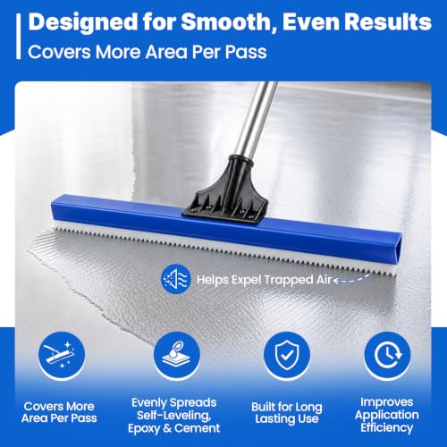 Image of 16 inch Notched Epoxy Floor Squeegee with 62 inch Long Handle for Coatings, Sealers