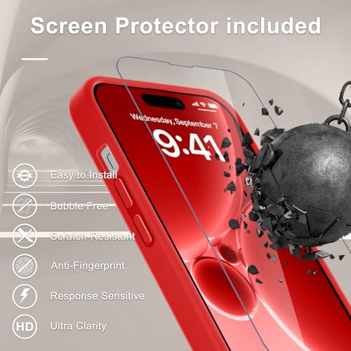 Image of YENAPOON for iPhone 14 Pro Max Case, Matte Magnetic Phone Cover [with 1 Screen Protector] [Support for MagSafe] [Shockproof Military Grade Protection] Translucent Frosted Back, Red