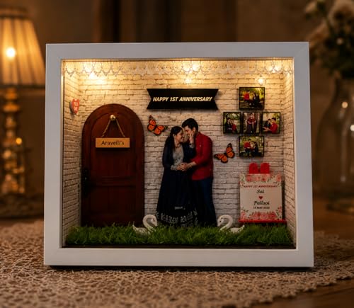 Image of Personalized Anniversary Shadow Box Frame 10x8 Inch | Custom Couple Photo Frame with Name & Photos | Handmade Romantic Gift for Husband Wife | Wedding Anniversary Keepsake Decor(70488 20643)