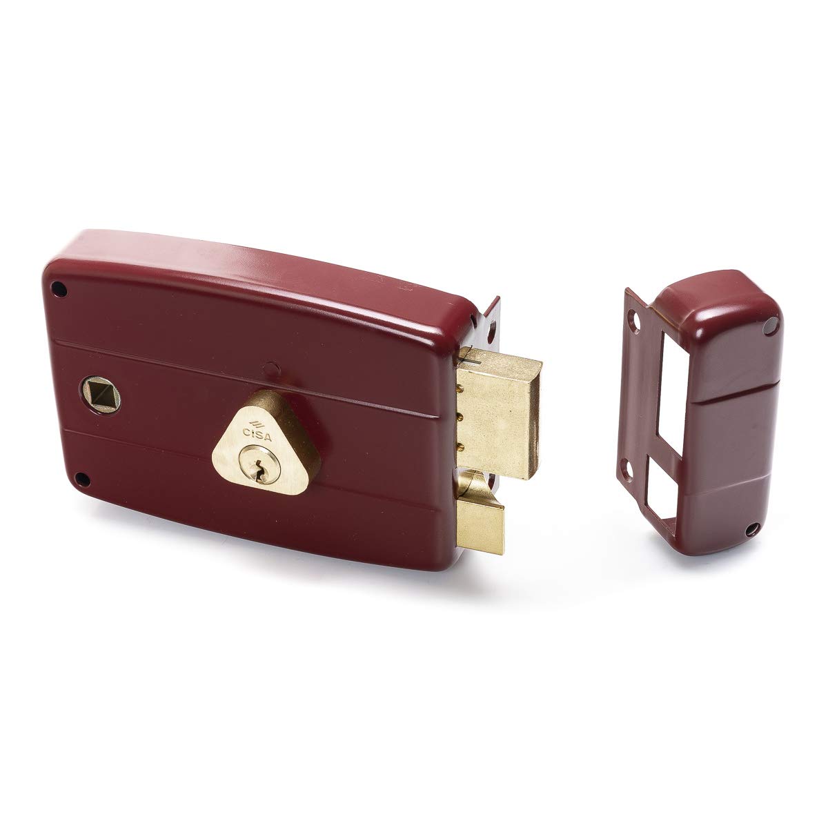 CISA 150171601N6, Serratura Applicare, Cilindro Interno, Catenaccio e Scrocco, Cilindro Standard, Acciaio Verniciato Color Rosso Amaranto, Entrata 60, Mano Destra