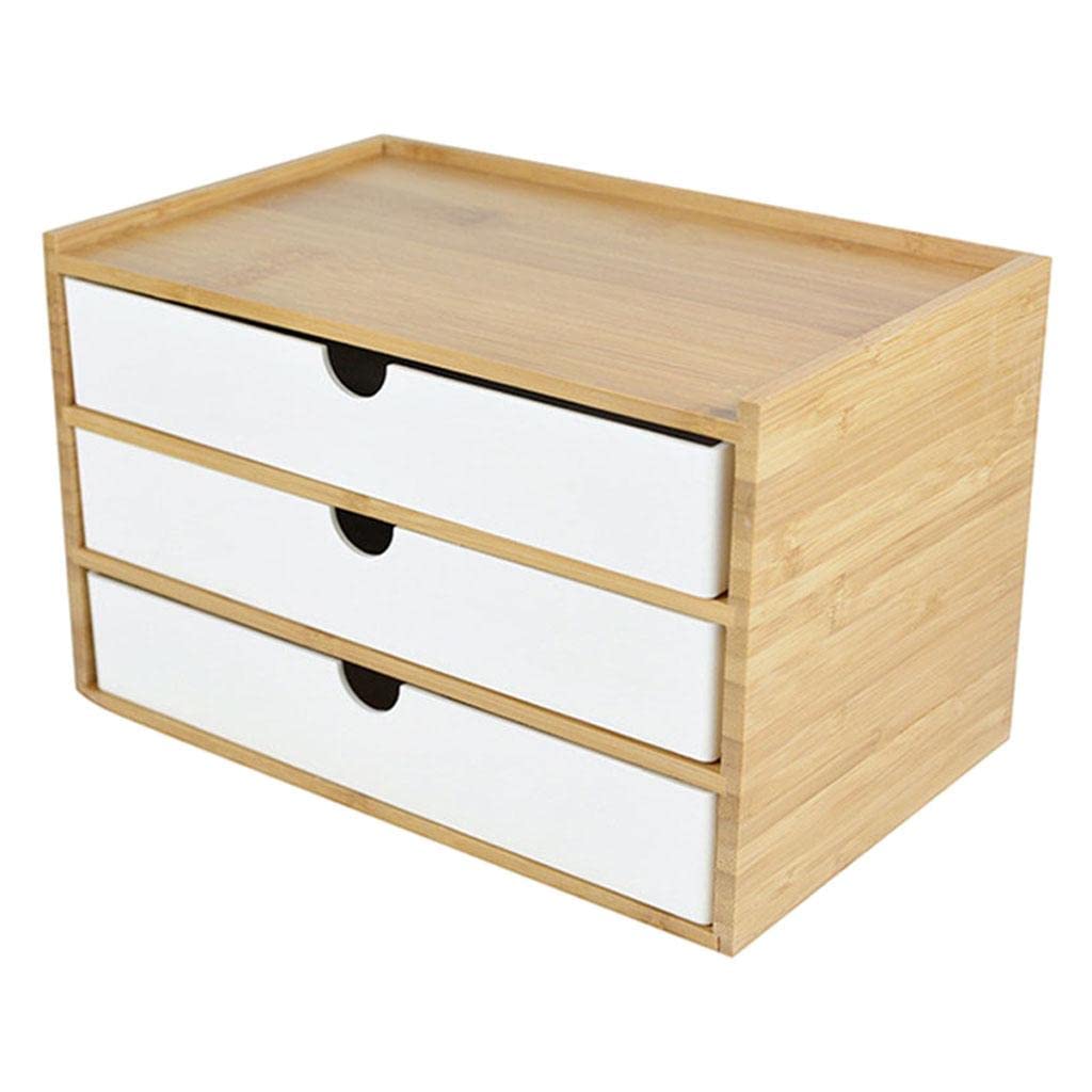 WOVEBIUS Bamboo Desktop Storage Drawer Scissors Supplies Premium for Study Bathroom white three layer