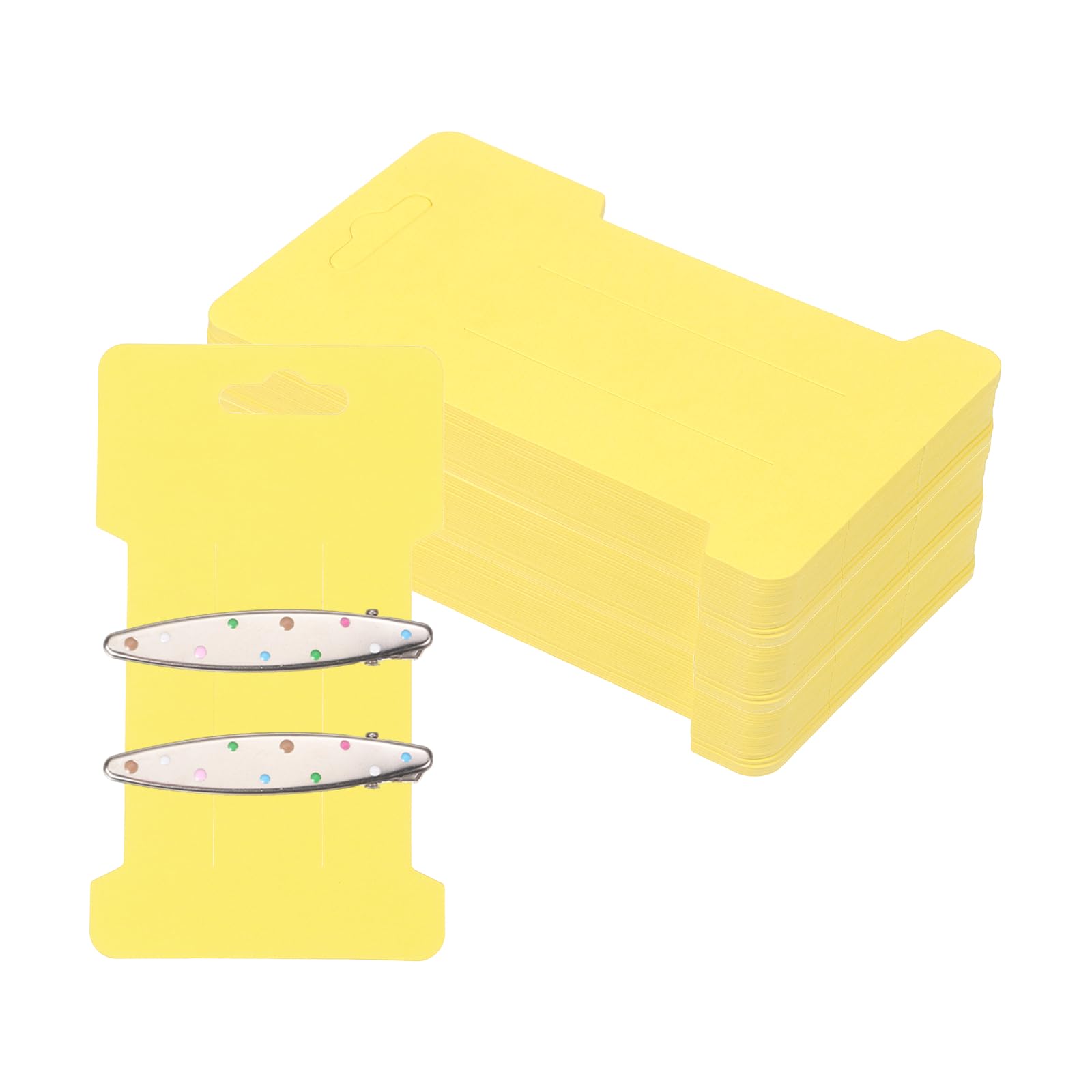 PATIKIL 200Pcs Hair Clip Display Cards, 4.5"x2.6" Kraft Paper Hair Bow Clips Holder Card Rectangle Cardboard for Barrette Headband Jewelry Accessory Organizing Selling, Yellow