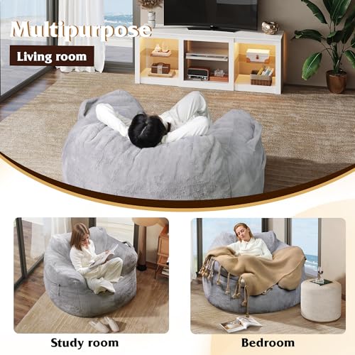 WLIVE 43'' Giant Bean Bag Chair, Bean Bag Sofa with Armrests for Adults, Bean Bag Couch with High-Density Memory Foam for Livingroom, Bedroom, Grey
