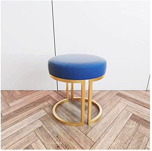 INDIAN DECOR 45963 Classic Stool, Bedroom Vanity Stool Dressing Table Stool with Golden Iron Base Makeup Stool Upholstered Small Round Stool Seat, 40 X 45Cm, Blue-image-43