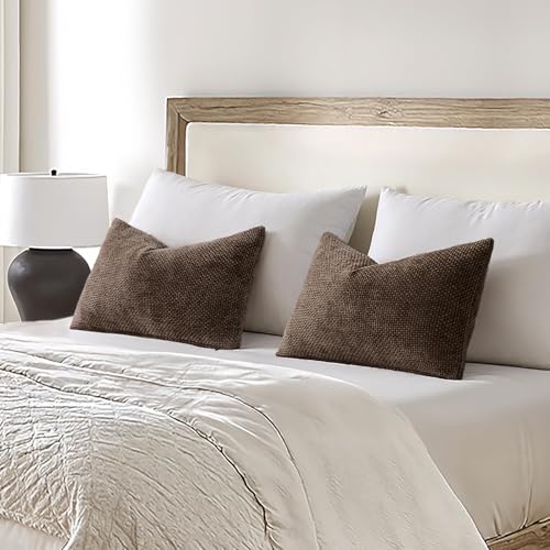 Image of MIULEE Pack of 2 Lumbar Couch Throw Pillow Covers 20x12 Inch Dark Brown Modern Boho Accent Decorative Pillow Covers Soft Chenille Farmhouse Cushion Covers for Home Decor Bed Sofa Living Room